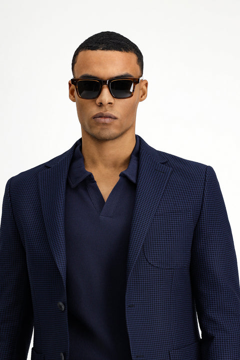 Koyu Lacivert Techno-Line 7 Drop Slim Fit Dar Kesim Likralı Ceket