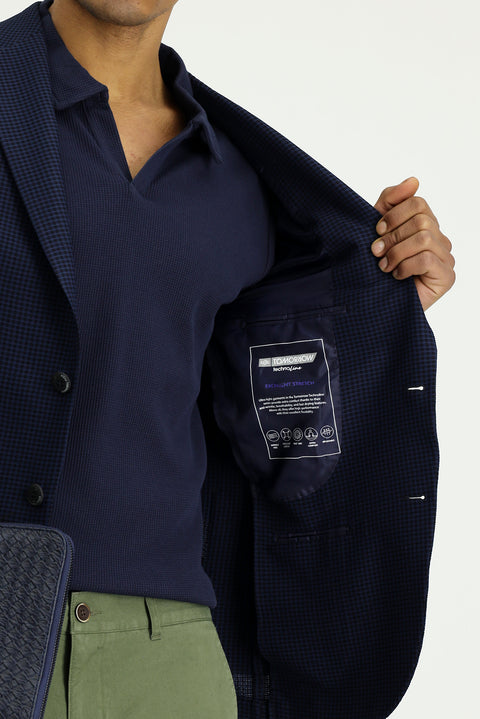 Koyu Lacivert Techno-Line 7 Drop Slim Fit Dar Kesim Likralı Ceket
