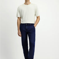 Dark Navy Relaxed Fit Cotton Denim Look Trousers