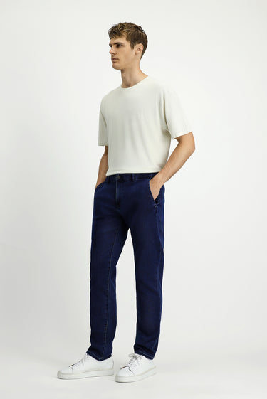 Koyu Lacivert Relaxed Fit Rahat Kesim Pamuklu Denim Look Pantolon