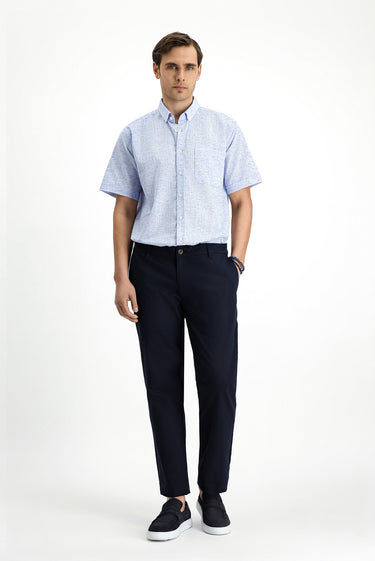 Koyu Lacivert Slim Fit Dar Kesim Beli Lastikli Likralı Kanvas / Chino Pantolon