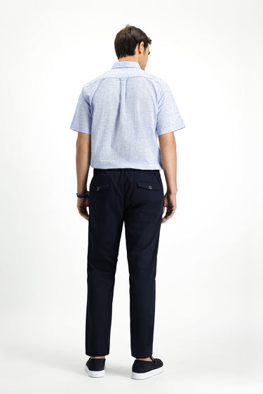 Koyu Lacivert Slim Fit Dar Kesim Beli Lastikli Likralı Kanvas / Chino Pantolon