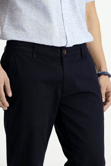 Koyu Lacivert Slim Fit Dar Kesim Beli Lastikli Likralı Kanvas / Chino Pantolon