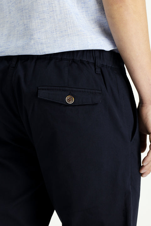 Koyu Lacivert Slim Fit Dar Kesim Beli Lastikli Likralı Kanvas / Chino Pantolon