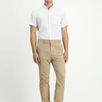 Light Beige Slim Fit Narrow Cut Elasticated Waist Stretchy Canvas / Chino Trousers