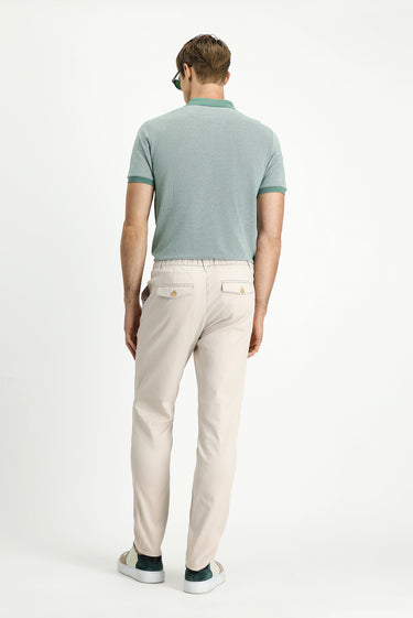 Krem Slim Fit Dar Kesim Beli Lastikli Likralı Kanvas / Chino Pantolon