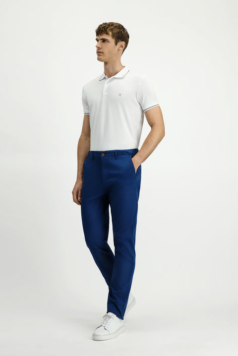 Mid-Wash Slim Fit Stretch Canvas / Chino Trousers with Elasticated Waist