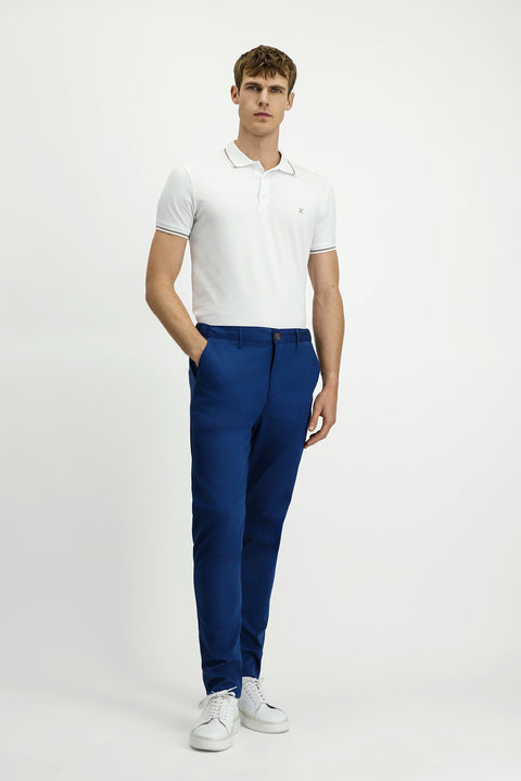 Mid-Wash Slim Fit Stretch Canvas / Chino Trousers with Elasticated Waist