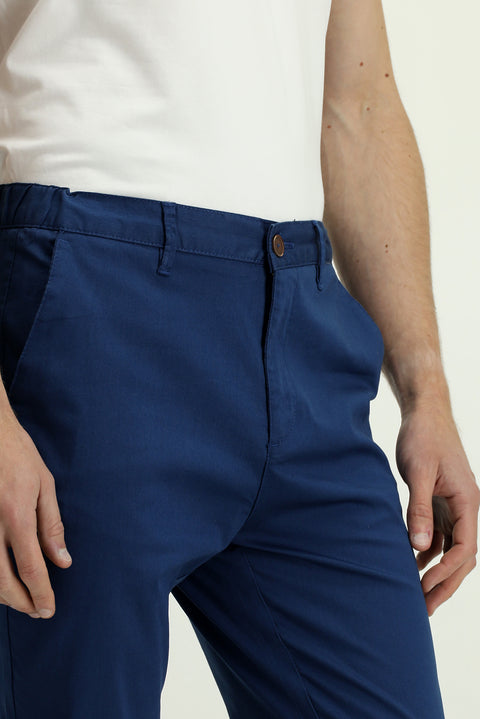 Mid-Wash Slim Fit Stretch Canvas / Chino Trousers with Elasticated Waist