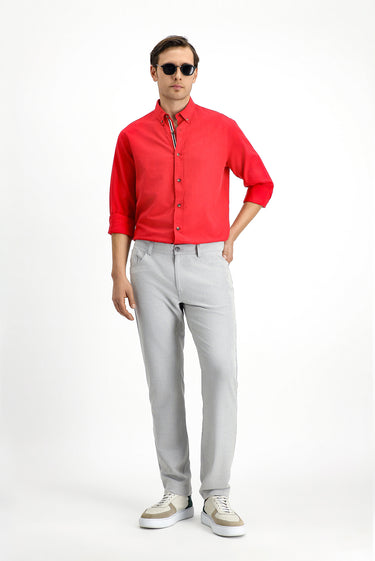 Açık Gri Slim Fit Dar Kesim Desenli Likralı Kanvas / Chino Pantolon