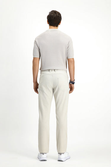 Ekru Slim Fit Armürlü Klasik Pantolon