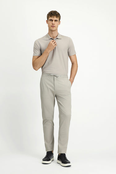 Açık Gri Slim Fit Dar Kesim Likralı Beli Lastikli İpli Pantolon