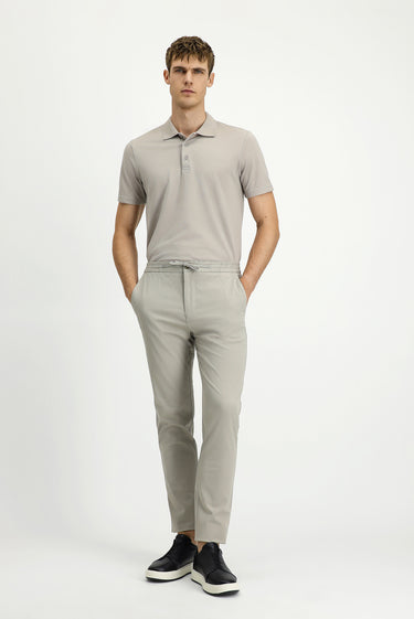 Açık Gri Slim Fit Dar Kesim Likralı Beli Lastikli İpli Pantolon