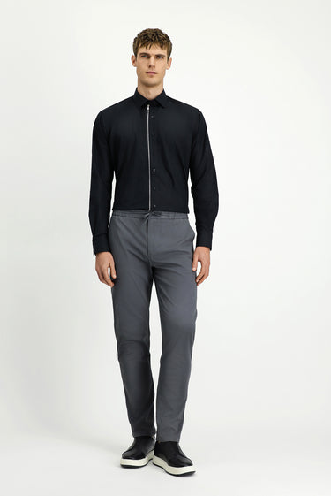 Koyu Füme Slim Fit Dar Kesim Likralı Beli Lastikli İpli Pantolon