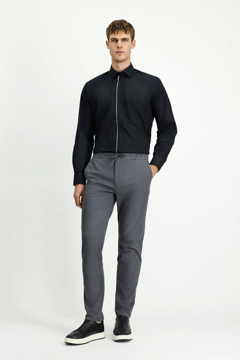 Koyu Füme Slim Fit Dar Kesim Likralı Beli Lastikli İpli Jogger Pantolon
