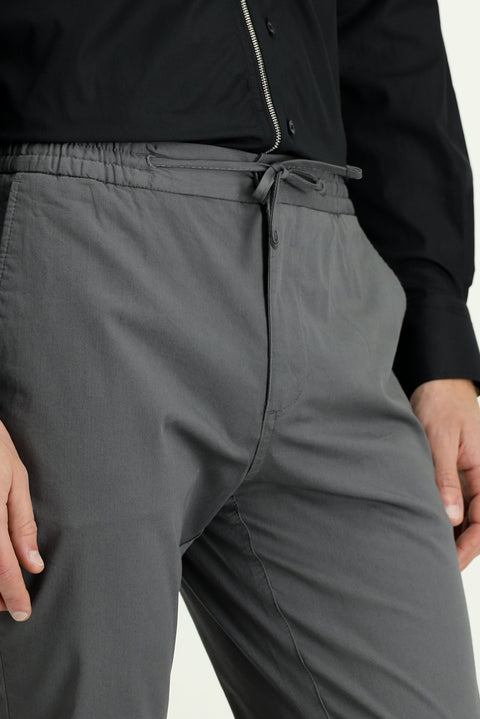 Koyu Füme Slim Fit Dar Kesim Likralı Beli Lastikli İpli Jogger Pantolon