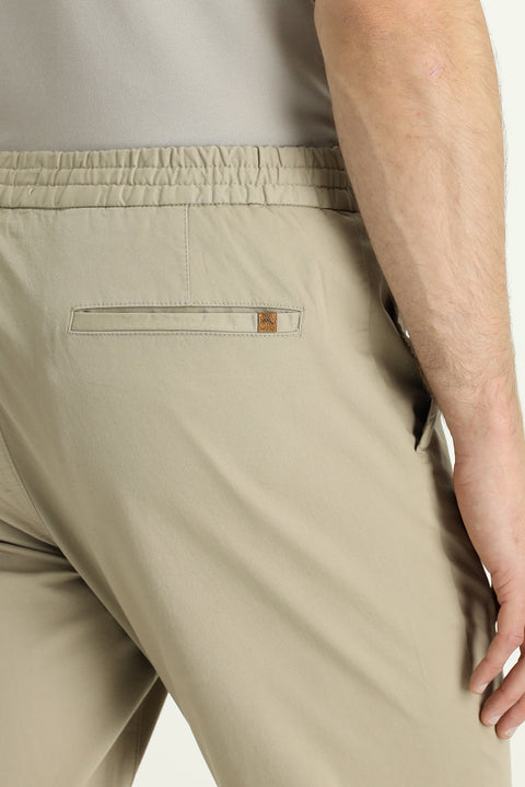 Açık Bej Slim Fit Dar Kesim Likralı Beli Lastikli İpli Jogger Pantolon