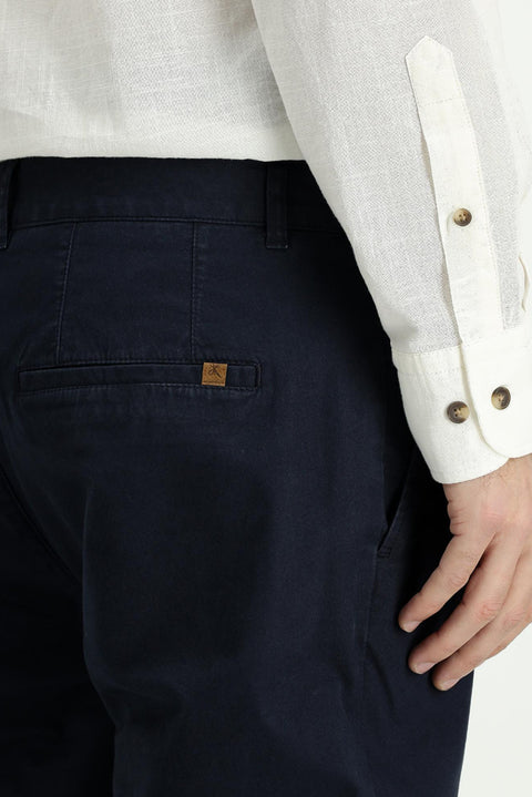 Koyu Lacivert Regular Fit Standart Kesim Likralı Kanvas / Chino Pantolon
