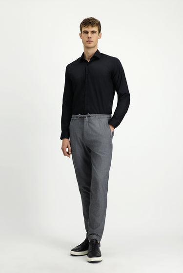 Orta Füme Slim Fit Dar Kesim Desenli Beli Lastikli İpli Likralı Pantolon