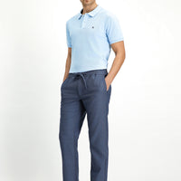 Koyu Mavi Slim Fit Dar Kesim Desenli Beli Lastikli İpli Likralı Jogger Pantolon