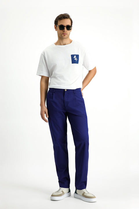 Orta Lacivert Regular Fit Standart Kesim Likralı Kanvas / Chino Pantolon