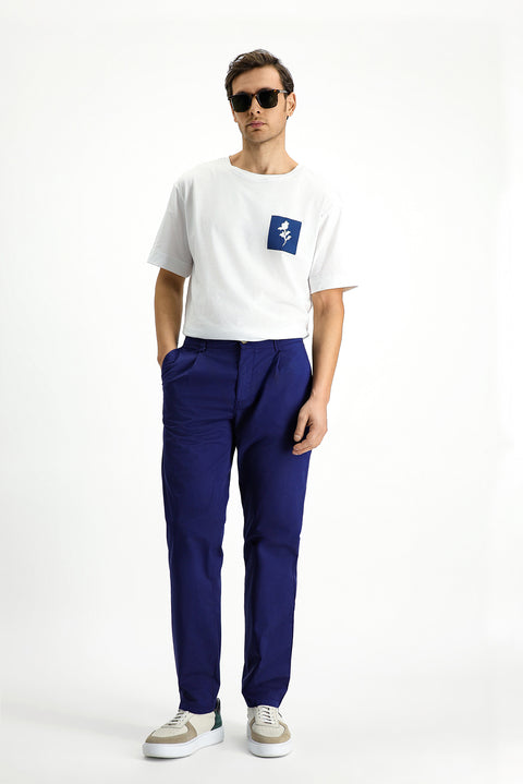Orta Lacivert Regular Fit Standart Kesim Likralı Kanvas / Chino Pantolon
