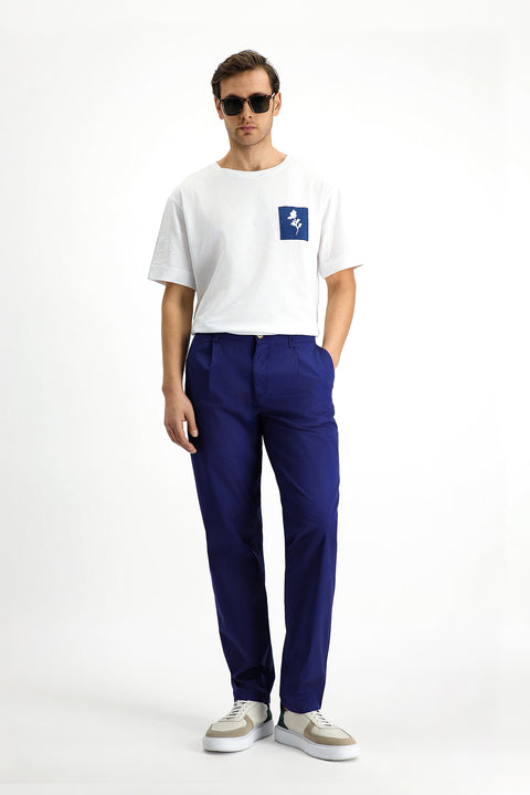 Orta Lacivert Regular Fit Standart Kesim Likralı Kanvas / Chino Pantolon