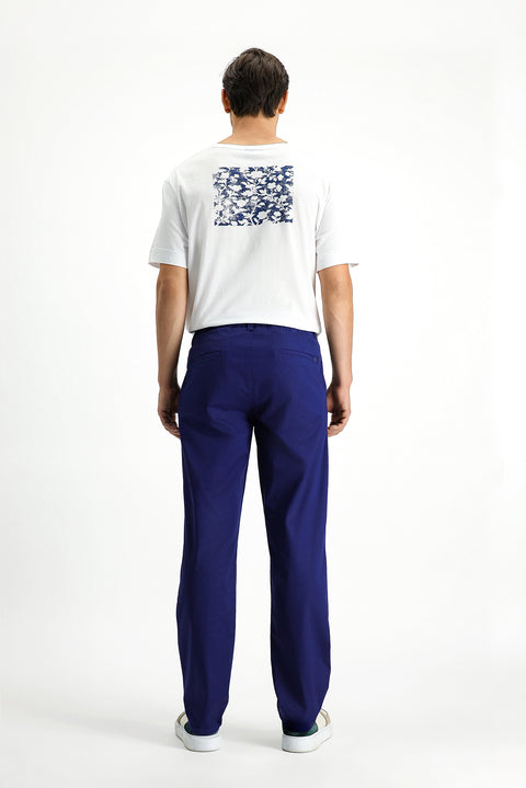 Orta Lacivert Regular Fit Standart Kesim Likralı Kanvas / Chino Pantolon