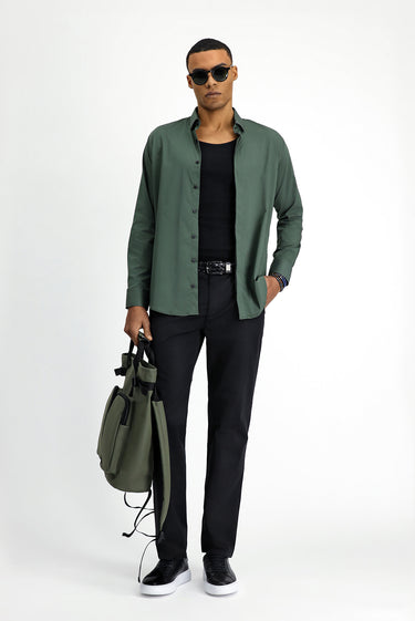 Siyah Regular Fit Likralı Kanvas / Chino Pantolon