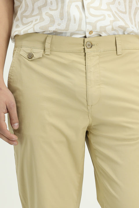 Light Beige Regular Fit Standard Cut Lycra Canvas / Chino Pants