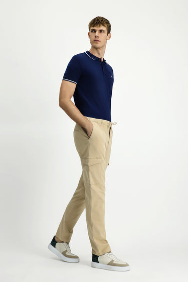 Açık Bej Regular Fit Likralı Beli Lastikli İpli Lyocell Karışımlı Kargo Pantolon