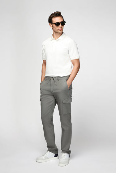 Asker Haki Regular Fit Likralı Beli Lastikli İpli Lyocell Karışımlı Kargo Pantolon