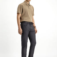 Orta Gri Slim Fit Dar Kesim Likralı Desenli Kanvas / Chino Pantolon