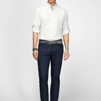 Orta Lacivert Slim Fit Dar Kesim Likralı Desenli Kanvas / Chino Pantolon