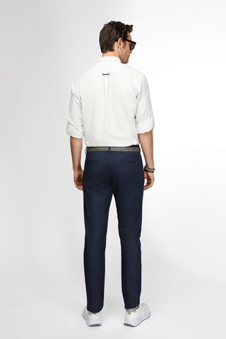 Orta Lacivert Slim Fit Dar Kesim Likralı Desenli Kanvas / Chino Pantolon