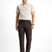 Medium Brown Slim Fit Stretchy Patterned Canvas / Chino Trousers