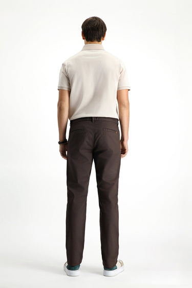 Orta Kahve Slim Fit Dar Kesim Likralı Desenli Kanvas / Chino Pantolon