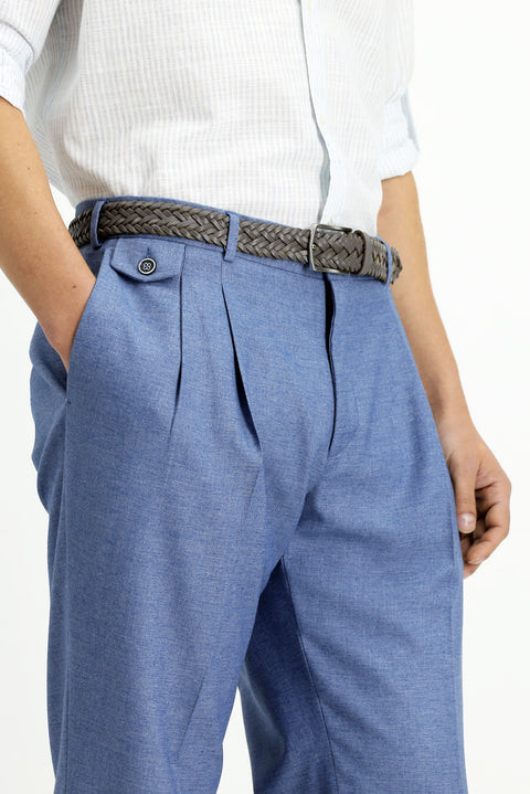 Blue 6 Drop Regular Fit Standard Cut Linen Blend Pleated Classic Fabric Trousers