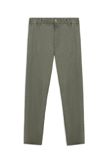 Orta Haki Slim Fit Dar Kesim Beli Lastikli Keten Pantolon