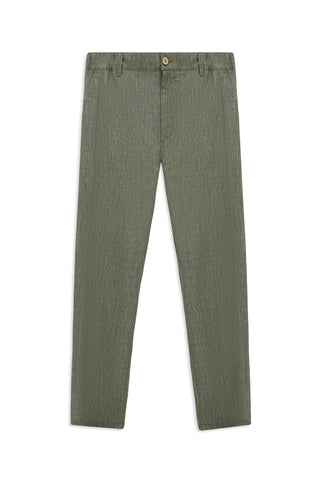 Orta Haki 7 Drop Slim Fit Dar Kesim Beli Lastikli Yandan Cepli Keten Kanvas / Chino Pantolon