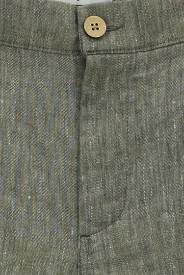 Orta Haki Slim Fit Dar Kesim Beli Lastikli Keten Pantolon