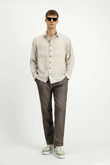 Açık Bej Uzun Kol Oversize Modal Karışımlı Gömlek