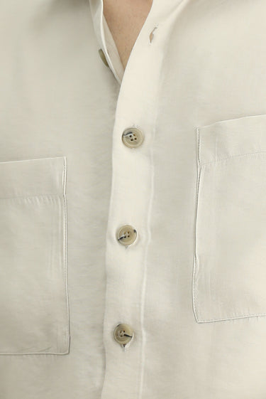 Açık Bej Uzun Kol Oversize Modal Karışımlı Gömlek