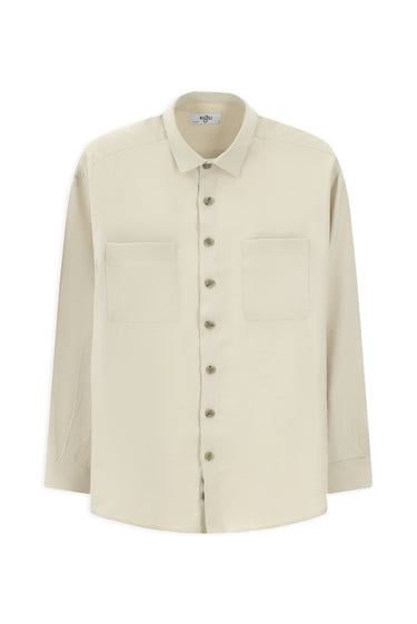 Açık Bej Uzun Kol Oversize Modal Karışımlı Gömlek