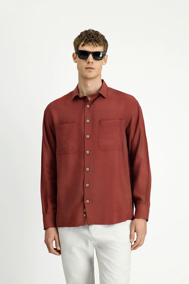 Kiremit Uzun Kol Oversize Modal Karışımlı Gömlek