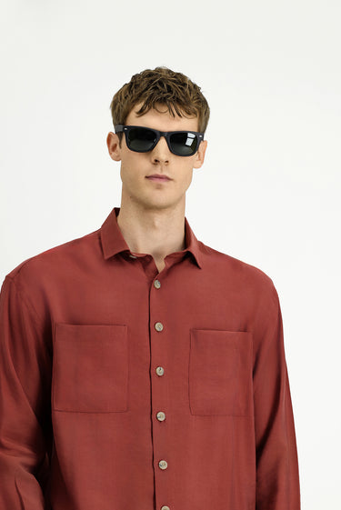 Kiremit Uzun Kol Oversize Modal Karışımlı Gömlek