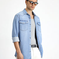 İndigo Uzun Kol Regular Fit Denim Pamuk Gömlek