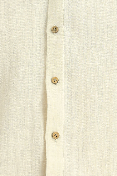 Ekru Uzun Kol Regular Fit Desenli Pamuklu Keten Gömlek