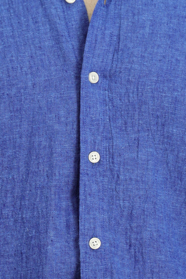 Saks Mavi Uzun Kol Regular Fit Düğmeli Yaka Pamuklu Keten Gömlek