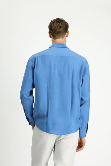 Mavi Uzun Kol Oversize Lyocell Karışımlı Gömlek